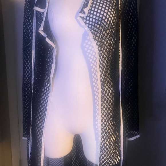 lace jacket by Adore nwt black w white ribbon maxi length cardigan duster - Picture 6 of 11